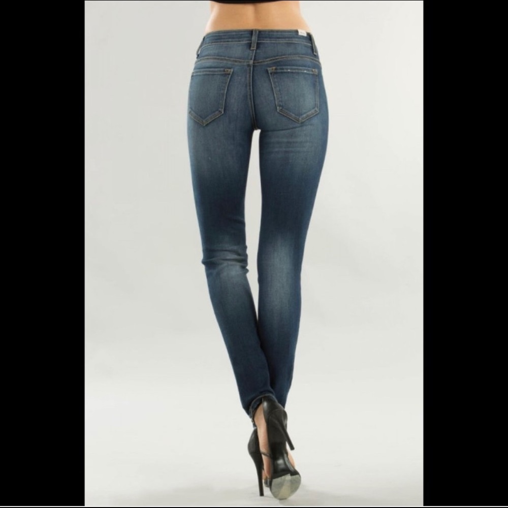 New! Kancan Jeans Distressed Skinny Dark Wash - Picture 2 of 5